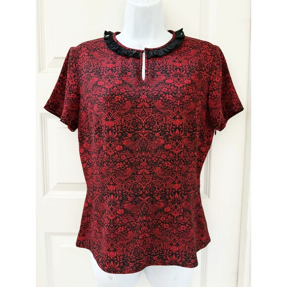MARC JACOBS Vintage Y2K Whimsygoth Floral Bird Peplum Red Ruffle Top sz. Small - Picture 3 of 8